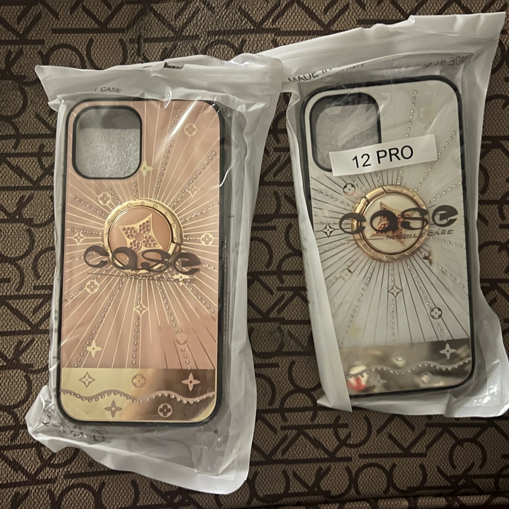 iPhone 12 Pro full bling hard shell case +lanyard x2
